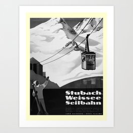 retro noir et blanc Stuch Weisssee Seilbahn Art Print | Digital, Svizerra, Autrich, Switzerland, Seilbahn, Vintage, Suiza, Blanc, Zwitzerland, Schweitz 