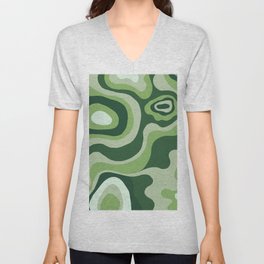 Sage Green Swirl Blobs  V Neck T Shirt