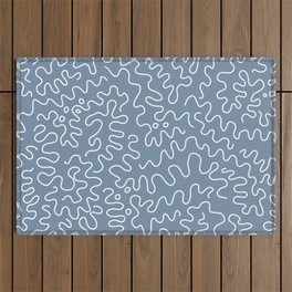 Squiggly White Lines on Blue  Outdoor Rug