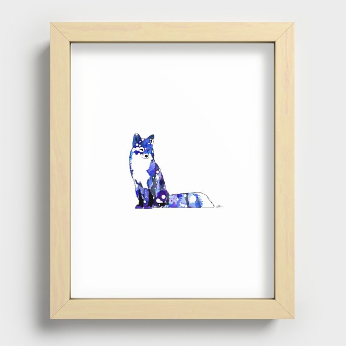 Blue Galaxy Fox Recessed Framed Print