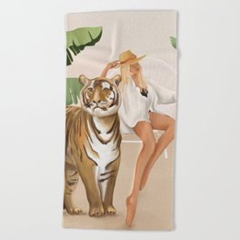 The Lady and the Tiger Beach Towel