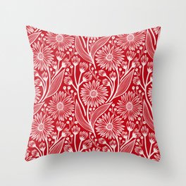Holly Berry Red Coneflowers Throw Pillow