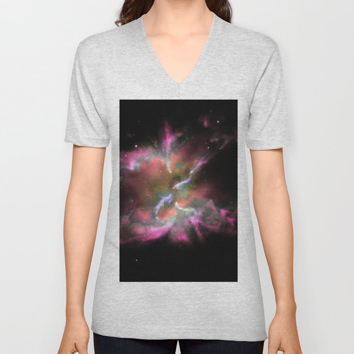 Coral Hot Pink Planetary Nebula V Neck T Shirt