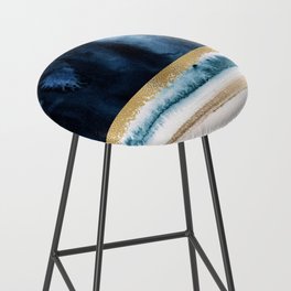 Navy Blue, Gold And White Abstract Watercolor Art Bar Stool