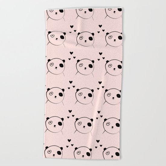 Panda in love pink Beach Towel