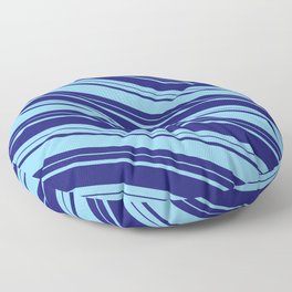 [ Thumbnail: Midnight Blue and Sky Blue Colored Lines Pattern Floor Pillow ]