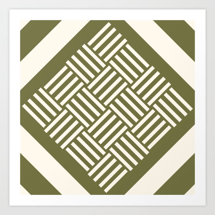 Large green geometric weave pattern Art Print