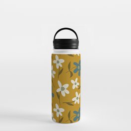 Abstract Hand Drawing Geometric Daisy Flowers and Leaves Repeating vintage Pattern Isolated Background  Water Bottle