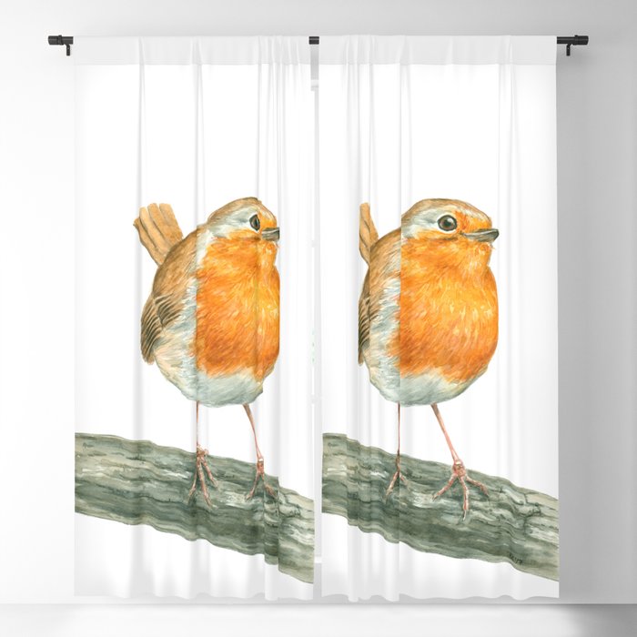 Robin bird watercolor art Blackout Curtain