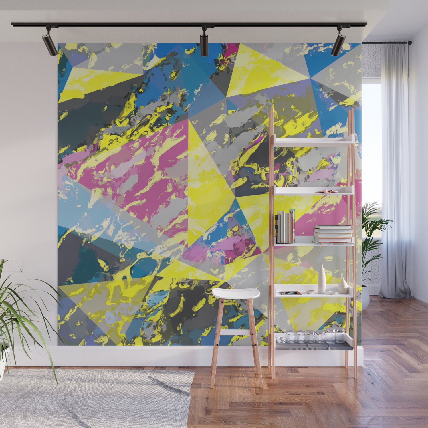 Psychedelic Geometric Triangle Pattern Abstract With Painting