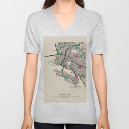 Colorful City Maps: Oakland, California V Neck T Shirt