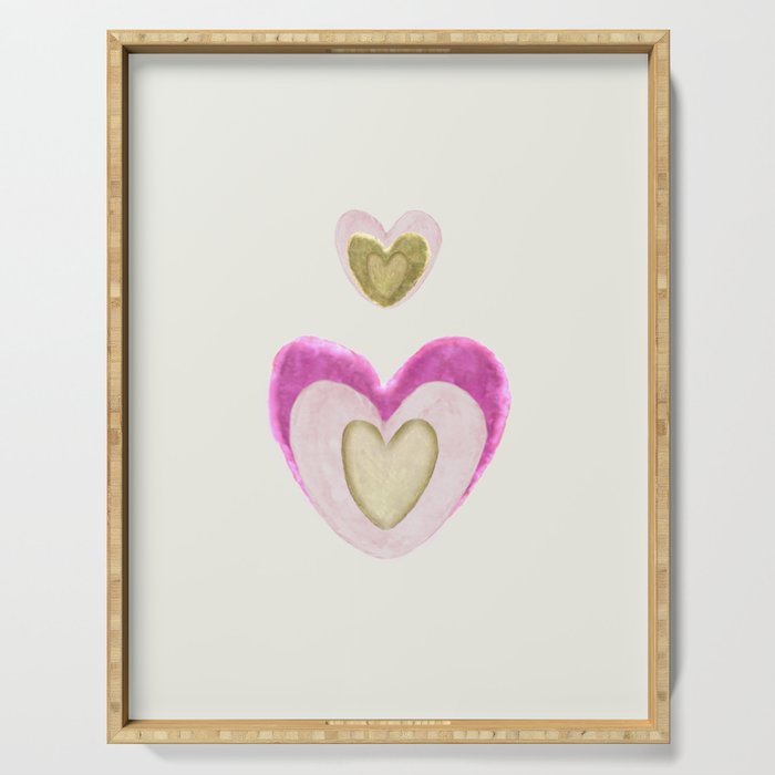 Gentle pink happiness. Two rainbow golden hearts. Serving Tray