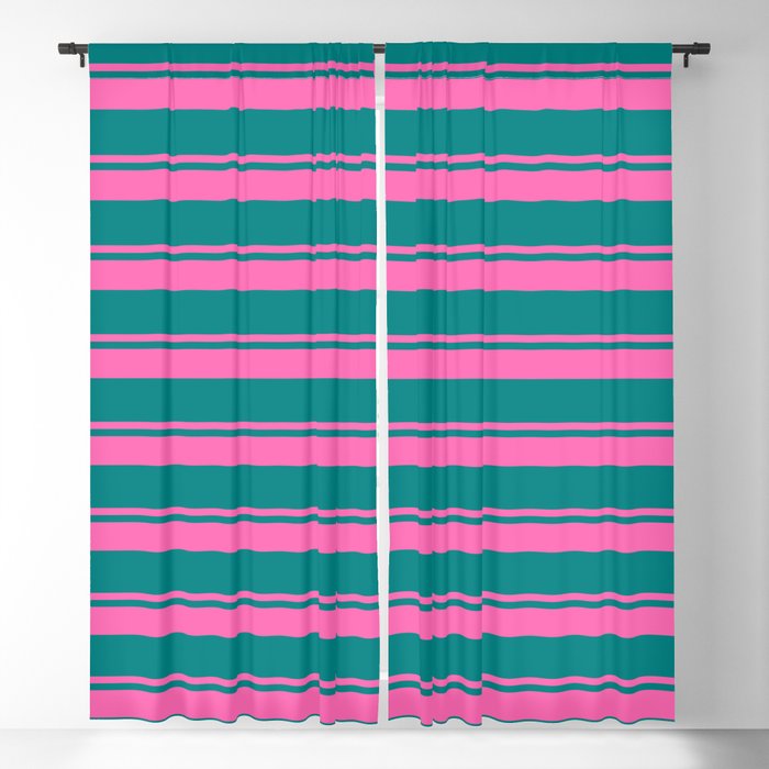 Hot Pink and Teal Colored Stripes/Lines Pattern Blackout Curtain