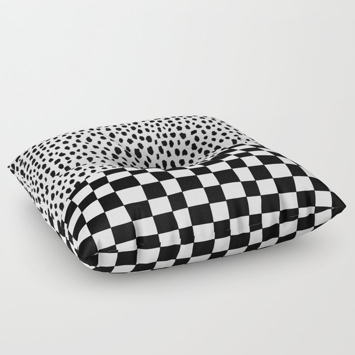 Dalmatian Spots Pattern with Checkered Stripe (black/white) Floor Pillow
