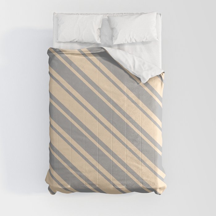 Bisque & Dark Gray Colored Lines/Stripes Pattern Comforter