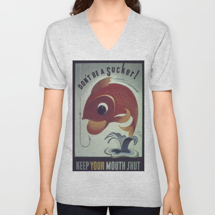 Vintage poster - Keep Your Mouth Shut V Neck T Shirt