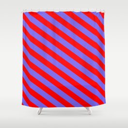 [ Thumbnail: Medium Slate Blue and Red Colored Stripes/Lines Pattern Shower Curtain ]