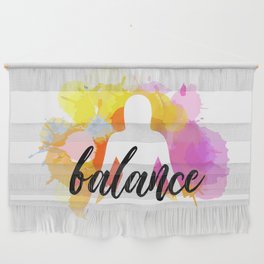 Silhouette of a woman sitting balanced in lotus pose watercolor	 Wall Hanging