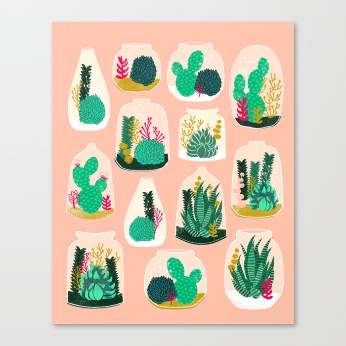 Terrariums - Cute little planters for succulents in repeat pattern by Andrea Lauren Canvas Print