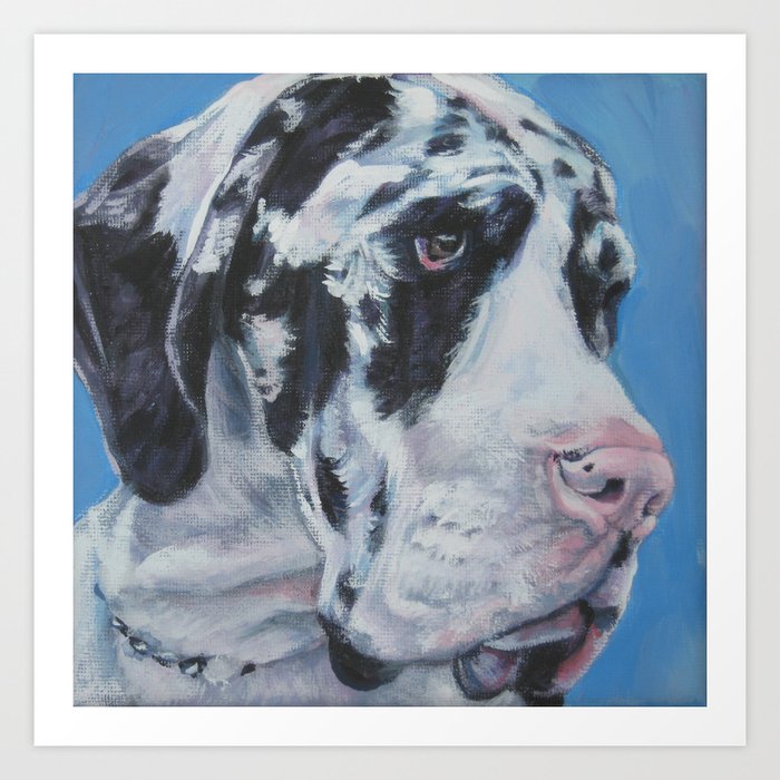 Harlequin Great Dane Dog Portrait Art From An Original Painting By