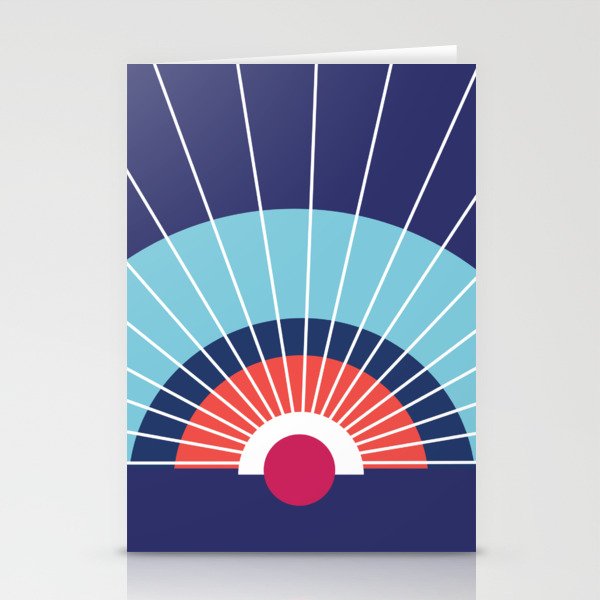 Sol - Minimalistic Colorful Sunny Retro Sun Art Design Pattern Red and Dark Blue Stationery Cards