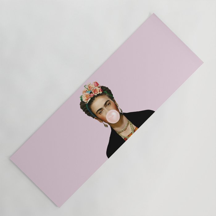 Frida Blowing a Pink Bubble Gum Yoga Mat