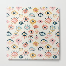 Mystic Eyes – Primary Palette Metal Print | Eyelash, Makeup, Curated, Evileyes, Modern, Egyptian, Hamsa, Moroccan, Painting, Amulet 
