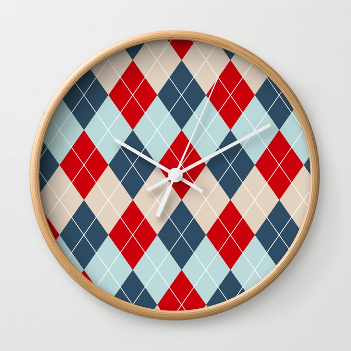 Argyle Blue Tartan Pattern Wall Clock