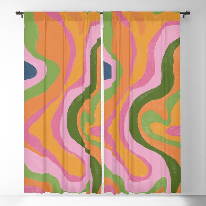 Colorful Swirl Lines in Spring Summer Colors Blackout Curtain