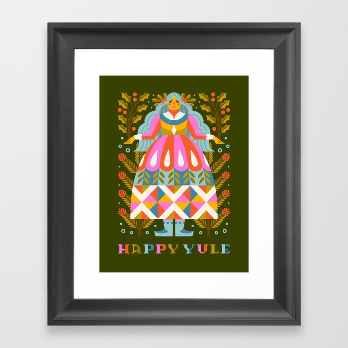 Happy Yule // Green Framed Art Print