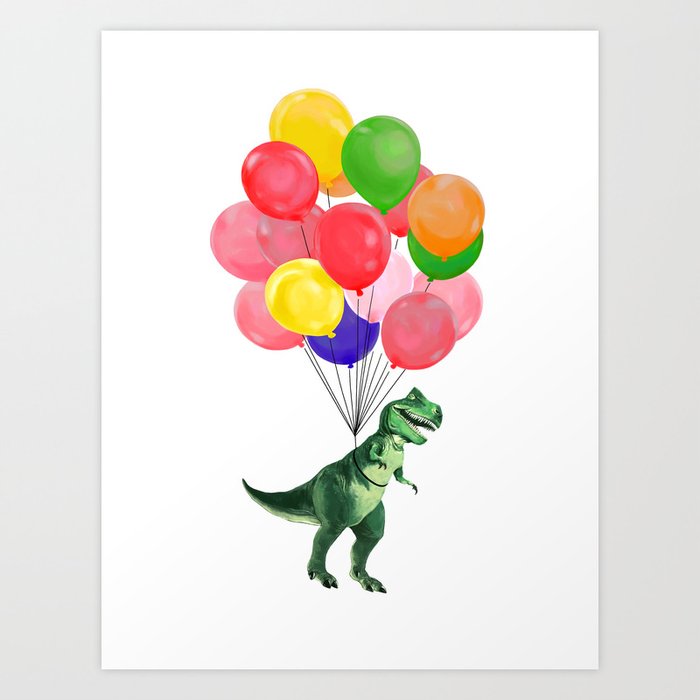 Let's Fly T-Rex With Colourful Balloons Art Print by Big Nose Work ...