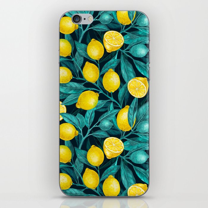 Lemon branches on dark blue iPhone Skin