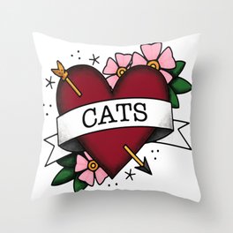 I Love Cats and Tattoos Sailor Jerry Style Tattoo Heart Throw Pillow