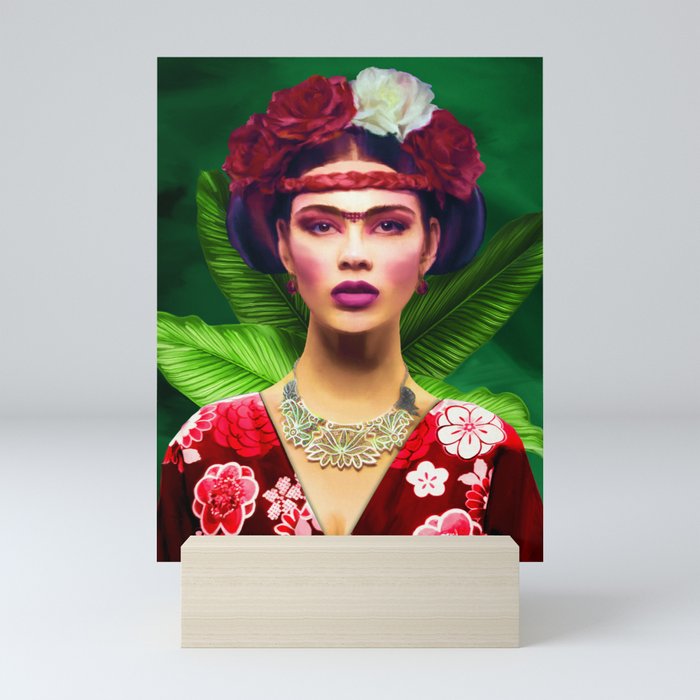 Classic digital oil painting of Asian women with traditional clothing and flowers in her hair Mini Art Print