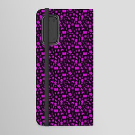 Small Bright Dayglo Pink Halloween Motifs Skulls, Spells & Cats on Spooky Black Android Wallet Case