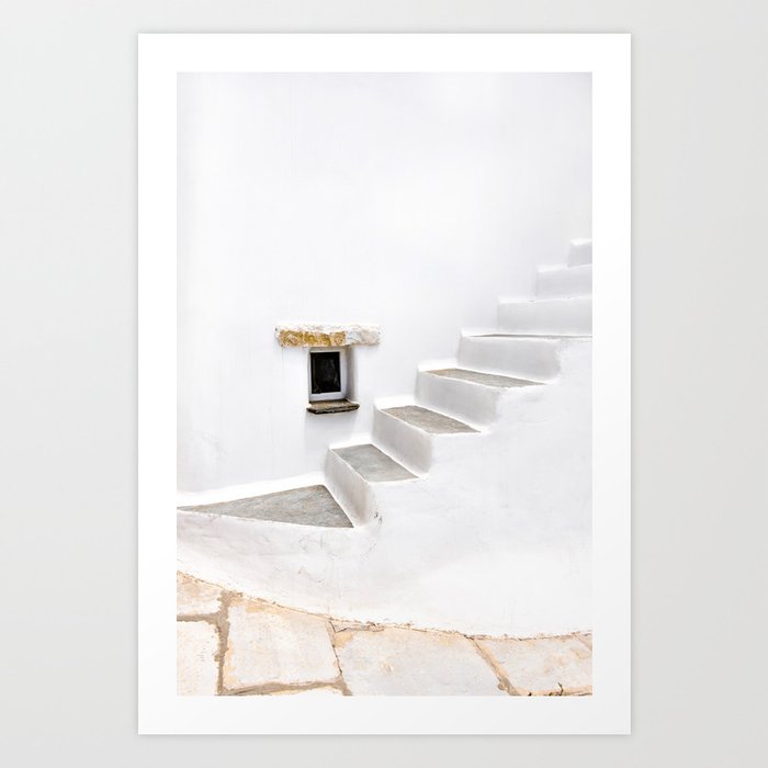 Minimalist Greek Architecture, Minimal Exterior Staircase Design, Tinos island Greece Art Print