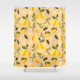 Lemon and Leaves Hand Painted Print Shower Curtain