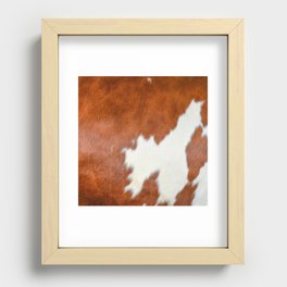 Brown and White Cow Skin Print Pattern Modern, Cowhide Faux Leather Recessed Framed Print