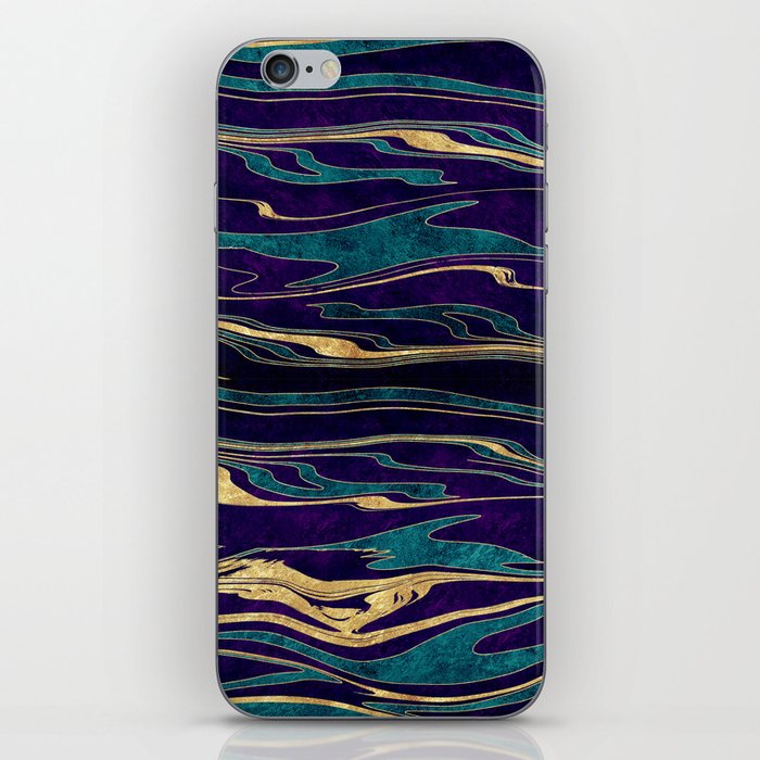 Stylish gold abstract marbleized paint image iPhone Skin