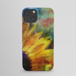 Sunflower Flower Floral on colorful watercolor texture iPhone Case