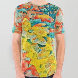 Abstract Art Exotic Summer Garden All Over Graphic Tee