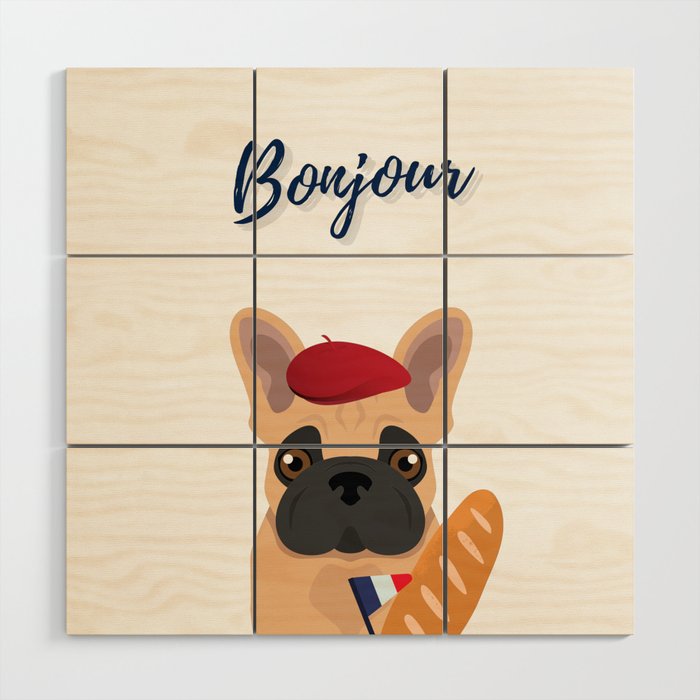 Bonjour, French Bulldog Frenchie blueGifts Wood Wall Art