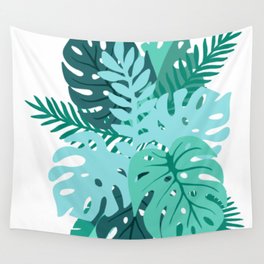 Blue and Green Tropical Leaves Wall Tapestry