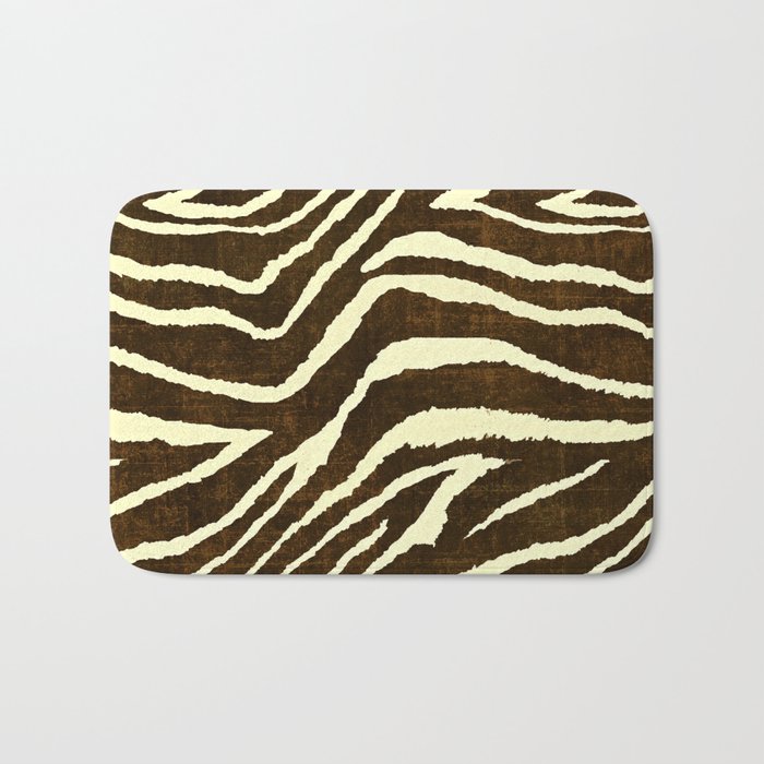 Animal Print Zebra In Winter Brown And Beige Bath Mat By