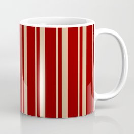 [ Thumbnail: Tan and Dark Red Colored Lines/Stripes Pattern Coffee Mug ]