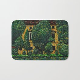 Castle with the red roof, Garden, and Lily Pond on the Attersee landscape painting by Gustav Klimt Bath Mat | Paris, Lakeatter, Tuscany, Italian, Versailles, Painting, Villa, English, Spanish, France 