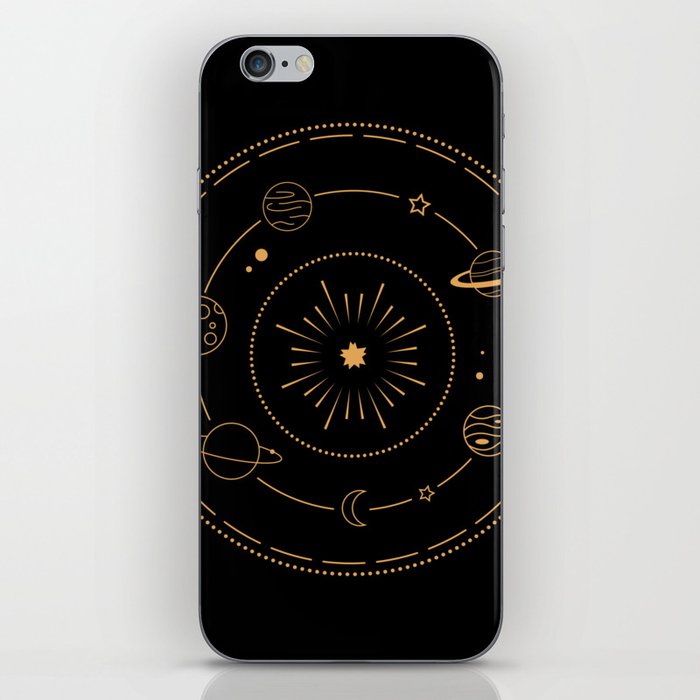 GOLDEN SOLAR SYSTEM ON BLACK iPhone Skin