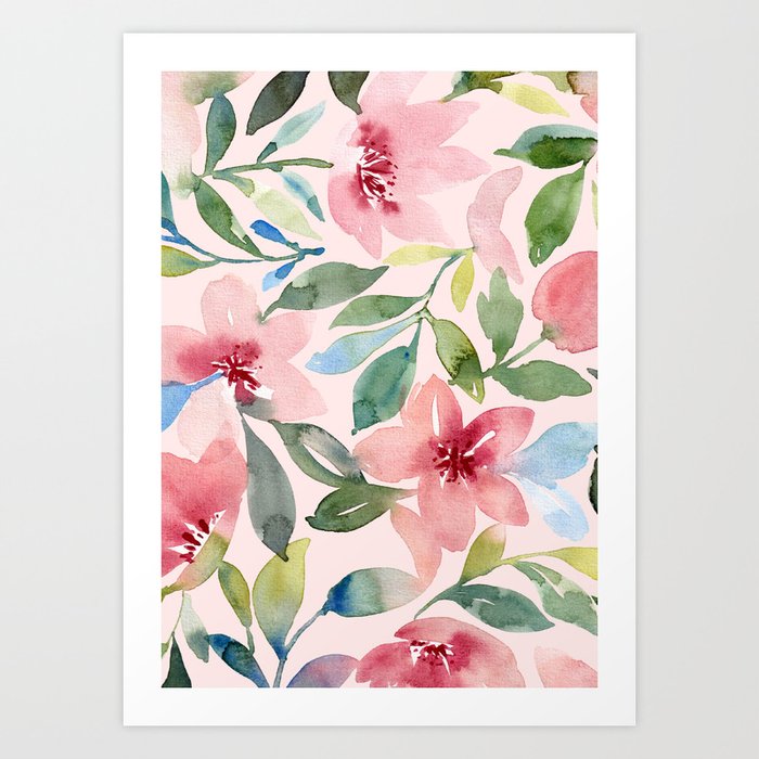 Wet watercolour flowers Art Print