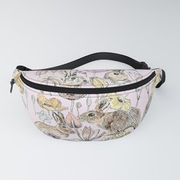 rabbits and flowers with color Fanny Pack