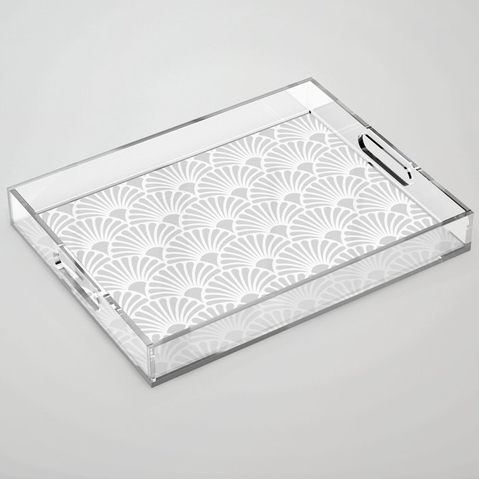 Art Deco Silver Grey & White Fan Pattern Acrylic Tray